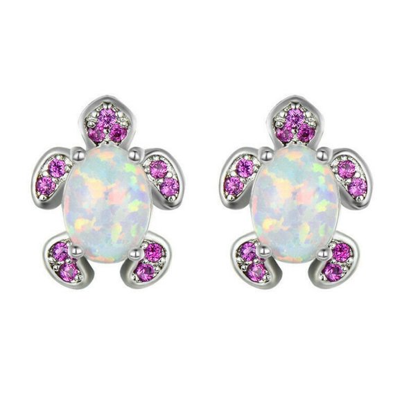 Faux Opal Little Turtle Pierced Earrings - Picture 1 of 2